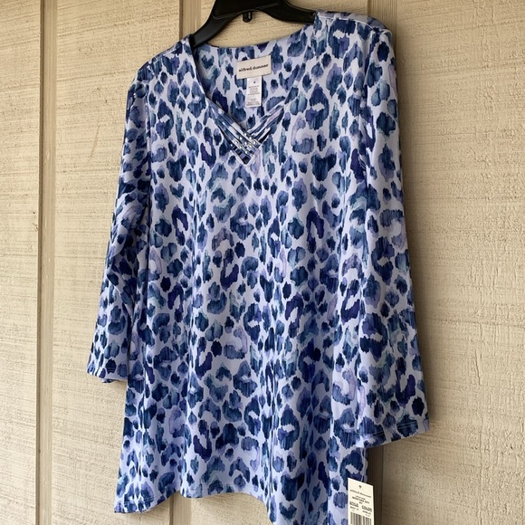 Alfred Dunner Top Blue Animal Print Montana Sky - Picture 11 of 15